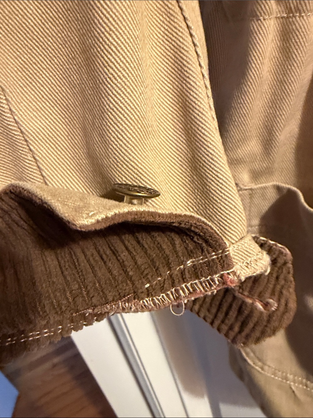 Denim&Co Khaki Field Jacket with Brown Corduroy Collar - Picture 3 of 7